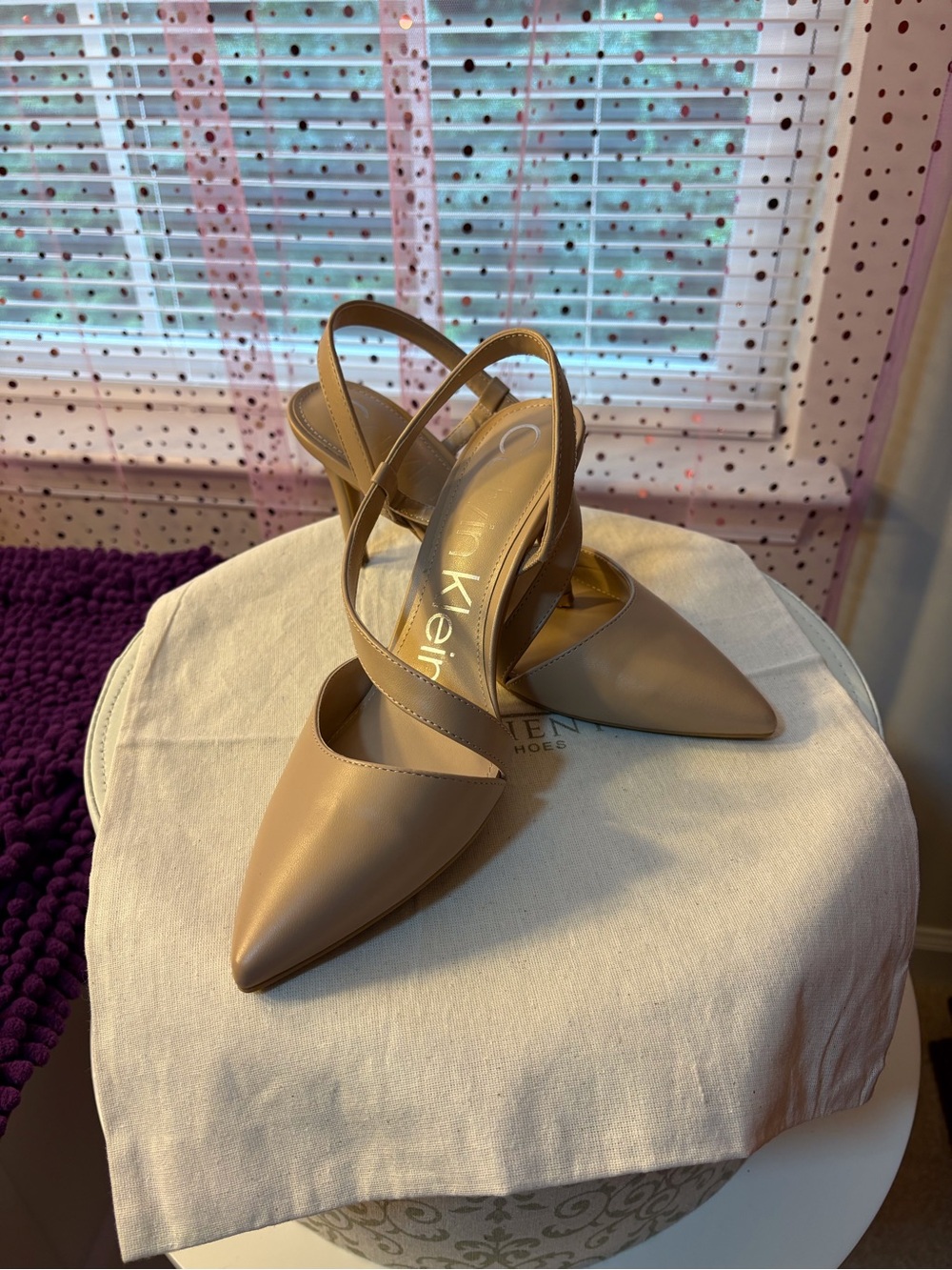 Calvin Klein Nude Pointed-Toe Cross-Strap Heels - Picture 2 of 6
